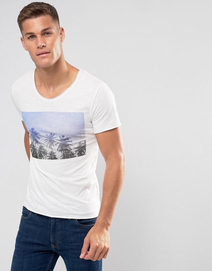 Selected Homme Tee With Palm Print - White