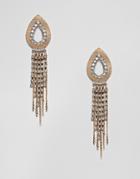 Asos Design Earrings With Open Teardrop Design And Crystal Strands In Gold - Gold