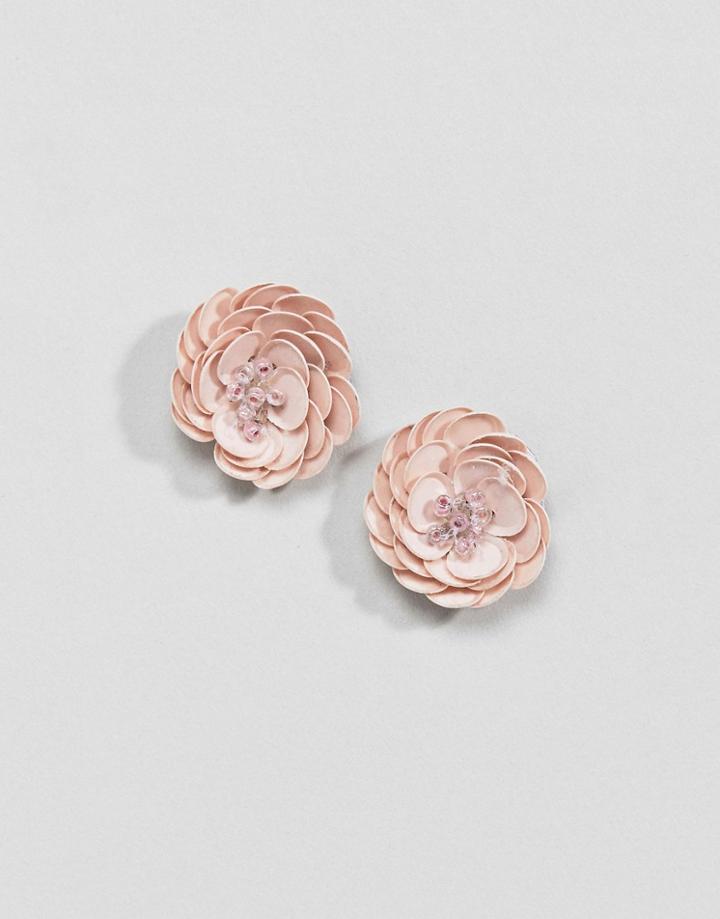 Asos Design Occcasion Flower Stud Earrings - Pink