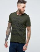 Sisley T-shirt With Raw Hem And Graphic Print - Green