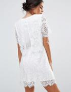 Amy Lynn Lace Overlay Short Sleeve Dress - White