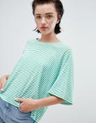 Weekday Textured Stripe T-shirt In Green And White Stripe - Green