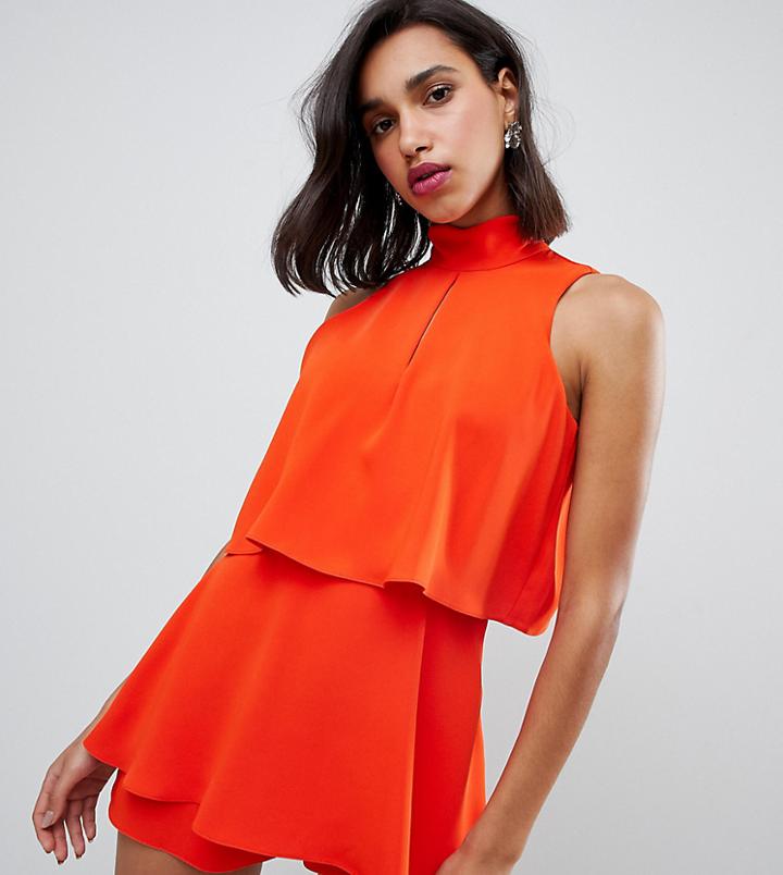 River Island Romper With High Neck In Red - Red