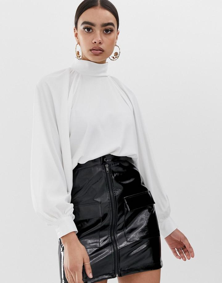 Asos Design High Neck Top With Long Sleeve - White