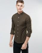 Asos Skinny Oxford Shirt In Khaki With Long Sleeves - Mid Khaki