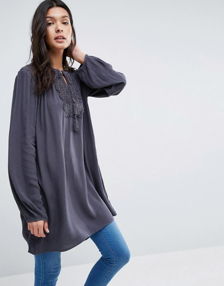 B.young Long Sleeve Tunic With Lace Insert - Black