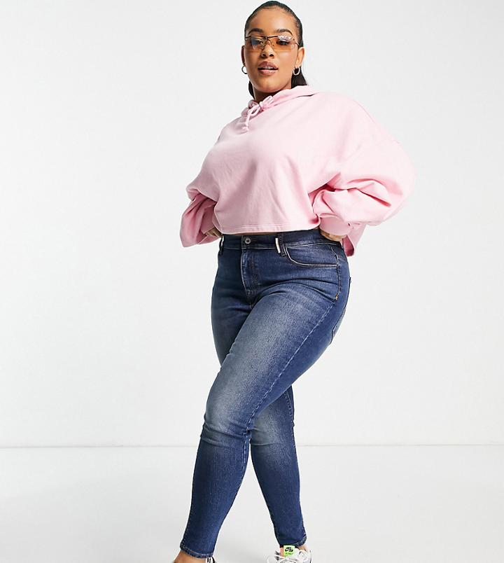Collusion Plus X001 High Waisted Skinny Jeans In Mid Blue-blues
