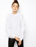 Asos Cotton Top With High Neck And Zip Back Detail - White
