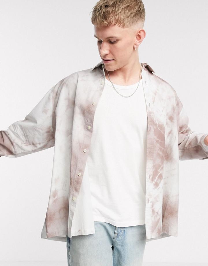 Asos Design Oversized Wide Fit Shirt In Purple Smudge Print
