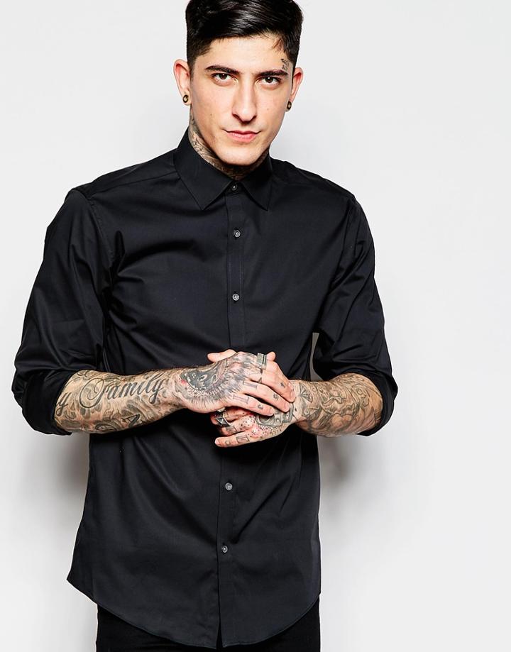 Lindbergh Shirt In Stretch Poplin Slim Fit - Black