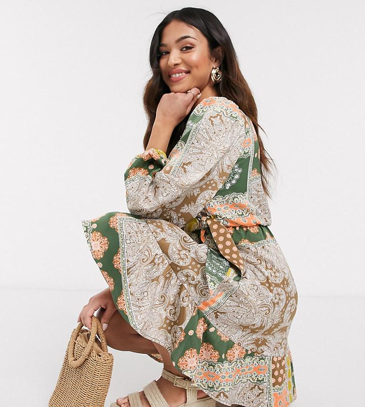 Y.a.s Petite Wrap Mini Dress In Scarf Print-multi