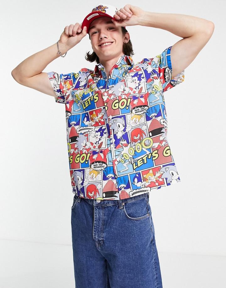 Asos Design Relaxed Shirt In Sonic Comic Book Print-multi