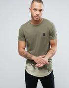 Religion Longline T-shirt With Bleached Fade Hem - Green
