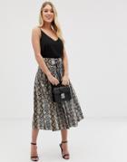 C By Cubic Snake Print Pleated Midi Skirt-gray