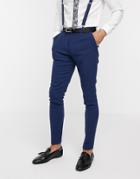 Asos Design Wedding Super Skinny Suit Pants In Blue Wool Blend Micro Houndstooth-blues