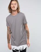 Asos Super Longline T-shirt With Contrast Hem Extender And Distressing - Gray