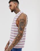 Asos Design Organic Cotton Sleeveless Striped T-shirt With Dropped Armhole In Ecru - Gray