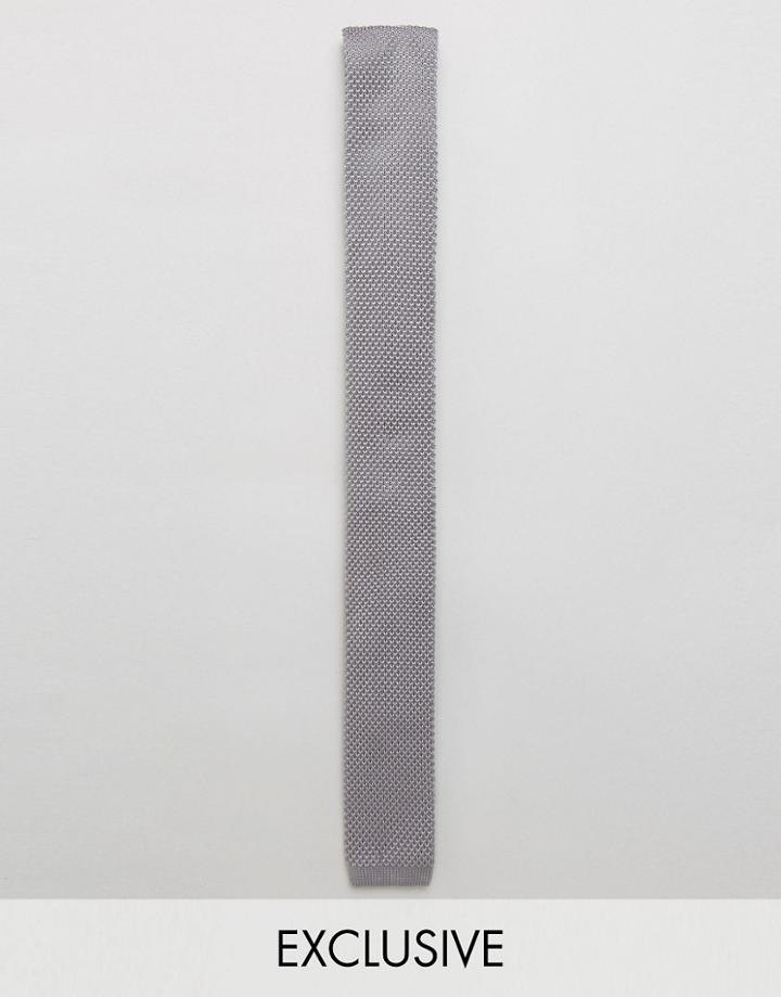 Noak Knitted Slim Square Tie - Gray