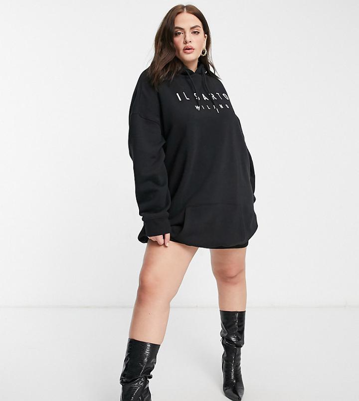 Il Sarto Curve Oversized Hoodie Dress In Black