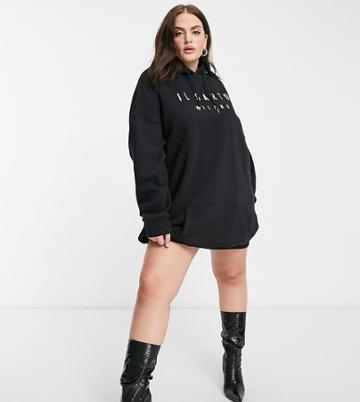 Il Sarto Curve Oversized Hoodie Dress In Black