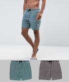 Asos Swim Shorts In Brown & Green Acid Wash Mid Length 2 Pack Save - Multi