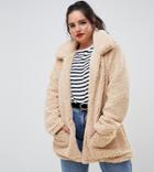 Brave Soul Plus Heavenly Coat In Curly Faux Fur - Cream