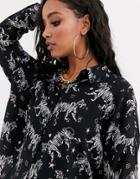Asos Design Long Sleeve Cropped Shirt In Monogram Tiger Print