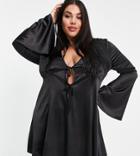 Asos Design Curve Tie Front Fit And Flare Skater Mini Dress In Black