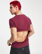 Asos Design Muscle Fit T-shirt With Side Cut Out In Burgundy-red