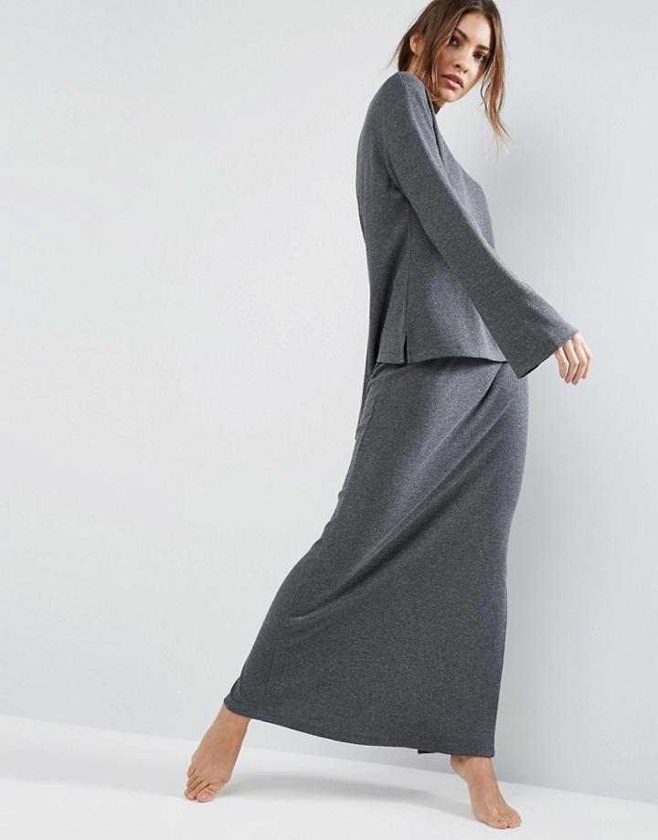 Asos Lounge Ribbed Maxi Skirt - Gray
