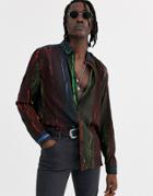 Asos Design Regular Fit Shirt In Crinkle Effect Rainbow Print-black