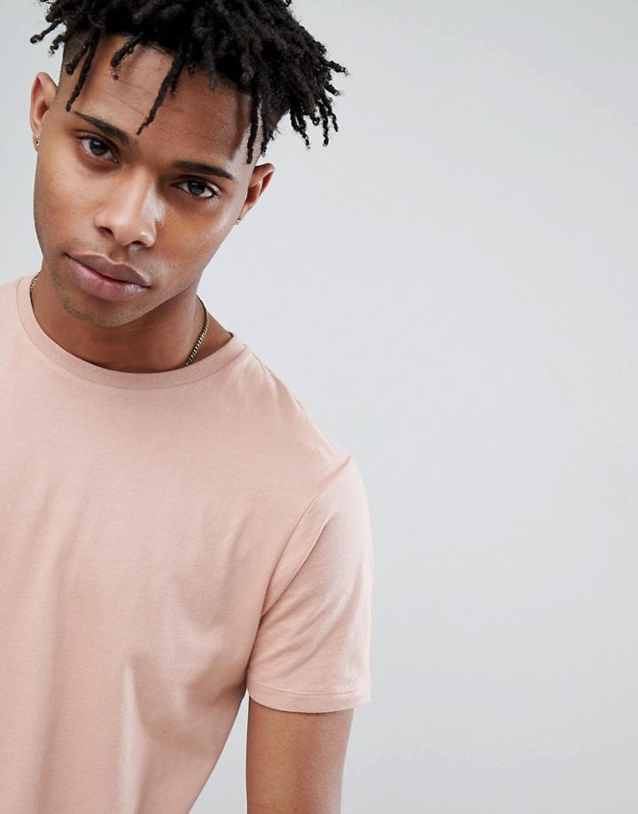 Asos Design Longline T-shirt With Crew Neck In Beige - Beige