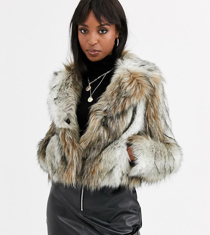 Asos Design Tall Vintage Inspired Faux Fur Coat In Brown