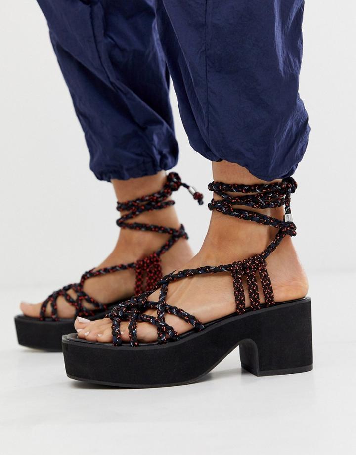 Asos Design Hendrix Strappy Mid-heeled Sandals In Black And Multi - Multi