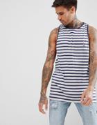 Boohooman Tank With Parrot Embroidery In Navy Stripe - Navy