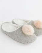 Women'secret Fluffy Pom Pom Slippers In Gray - Gray