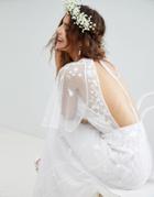 Asos Edition Wedding Floral Embroidered Dobby Mesh Flutter Sleeve Maxi Dress - White