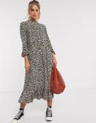 Asos Design Button Through Tiered Smock Maxi Dress In Leopard Print-multi