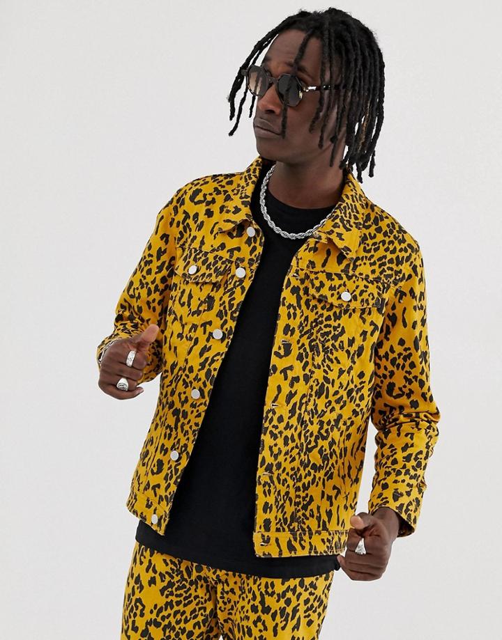 Urban Threads Leopard Print Denim Jacket - Brown