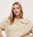 Mango Curve Cable Knit Sweater With Collar Detail In Ecru-white