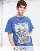 Reclaimed Vintage Inspired Relaxed T-shirt With Woodland Animals Graphic In Washed Blue