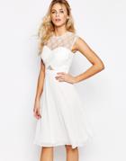Elise Ryan Lace Top Midi Skater Dress With Cross Front - Ivory