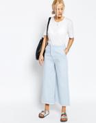 Asos Super Wide Leg With Raw Hem In Light Blue Wash - Light Blue Wash