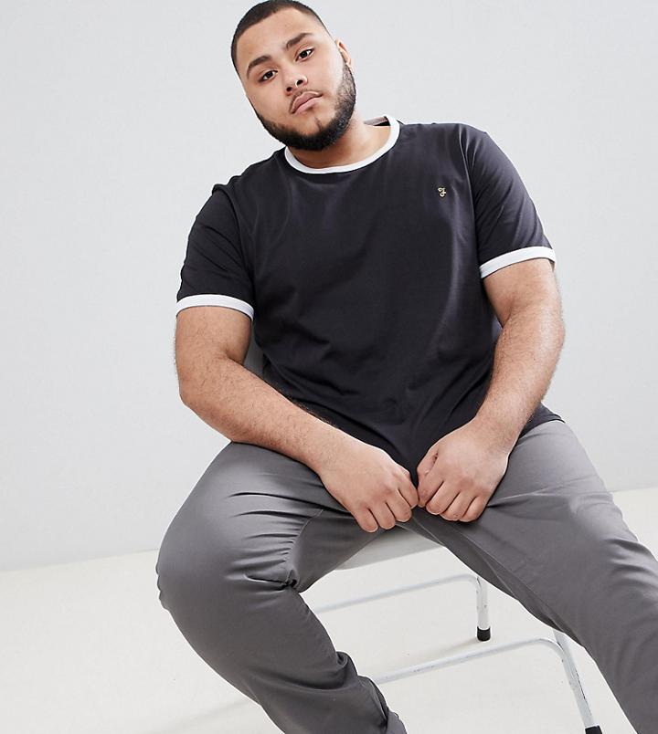 Farah Plus Groves Slim Fit Ringer T-shirt In Black - Black