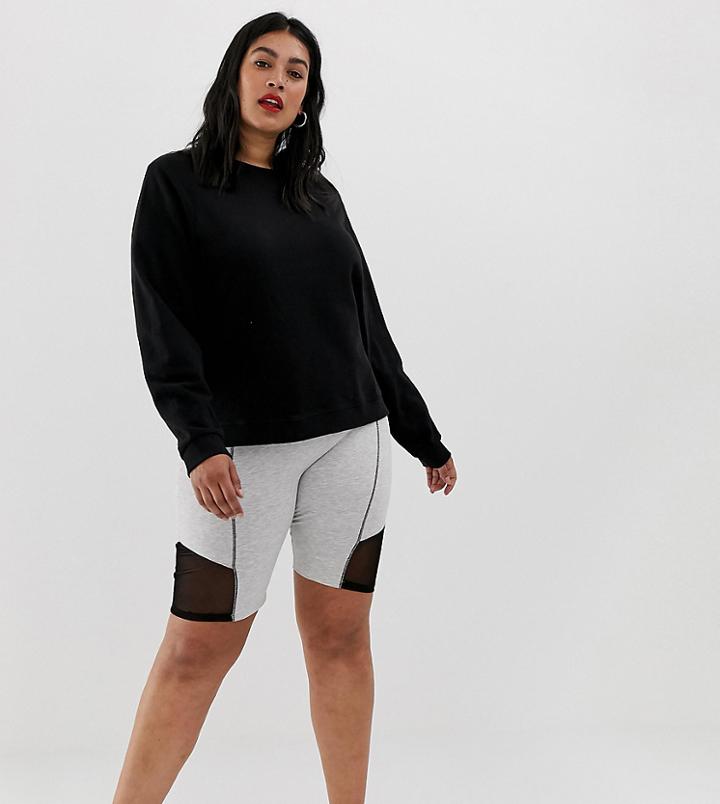 Asos Design Curve Contrast Panel Legging Short With Deep Waistband - Gray