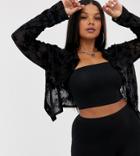 Rokoko Plus 90s Fitted Button Front Sheer Shirt In Palm Print - Black