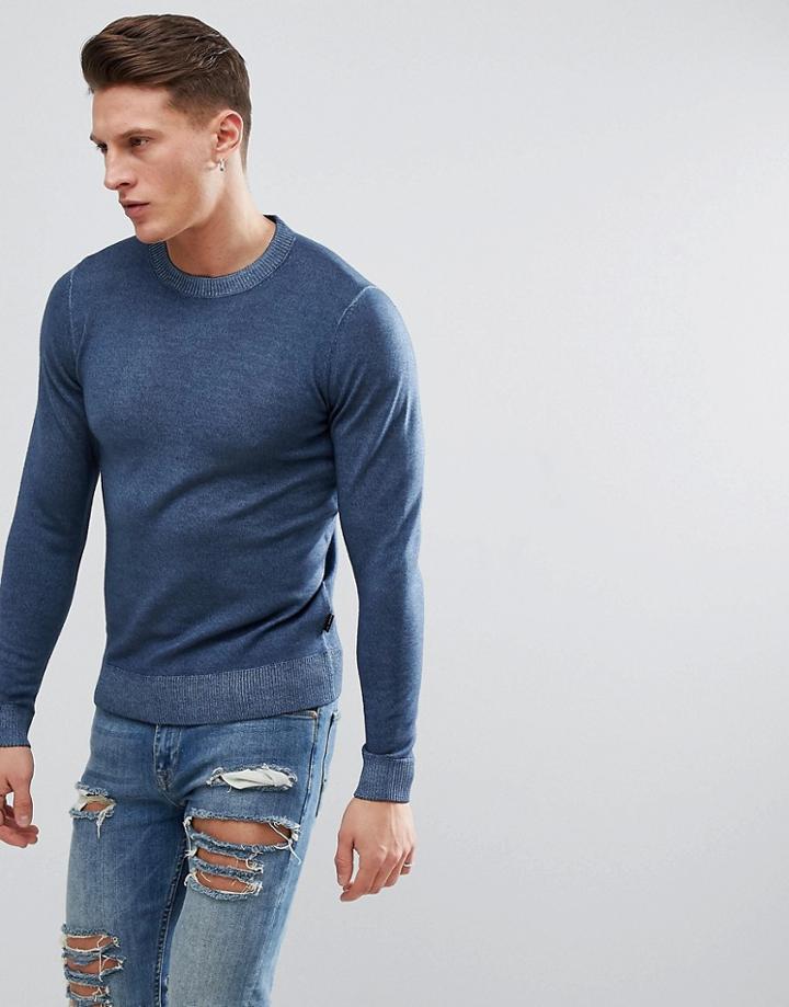 Ted Baker Crew Neck Knit Sweater In Wool - Blue