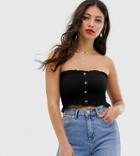 Asos Design Petite Button Through Shirred Bandeau - Black