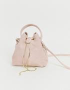 Asos Design Suede Bucket Bag With Snake Chain Detail - Cream