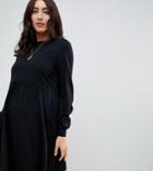Asos Design Maternity Long Sleeve Cotton Smock Dress-black